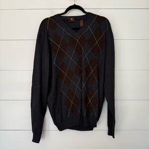 Toscano Men’s Extra Large Merino Wool Argyle Sweater Vneck